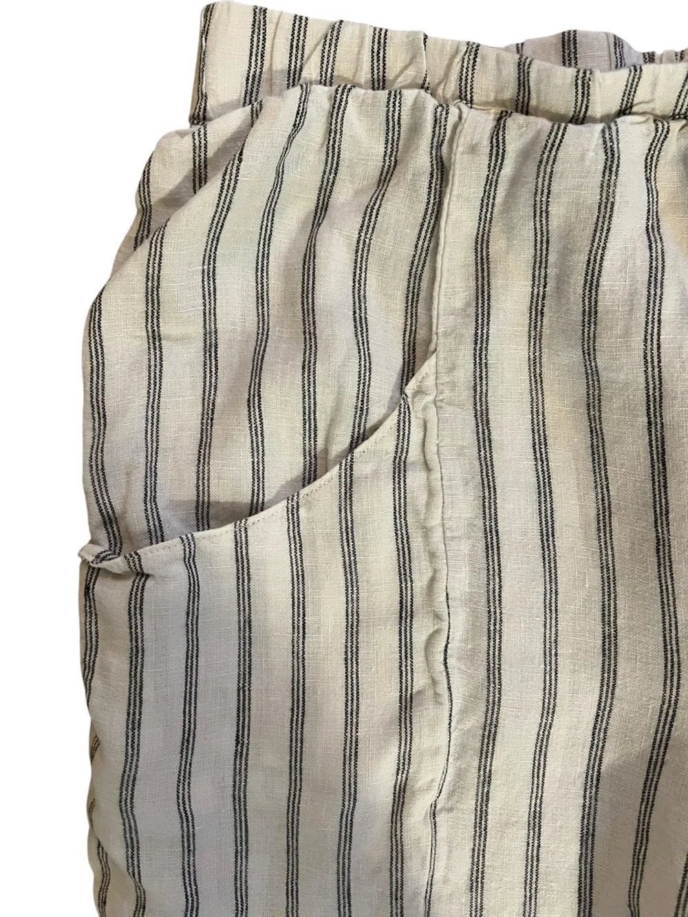 Quince 100% European Linen Tapered Ankle Pull On Pants M Coastal Stripe Pockets